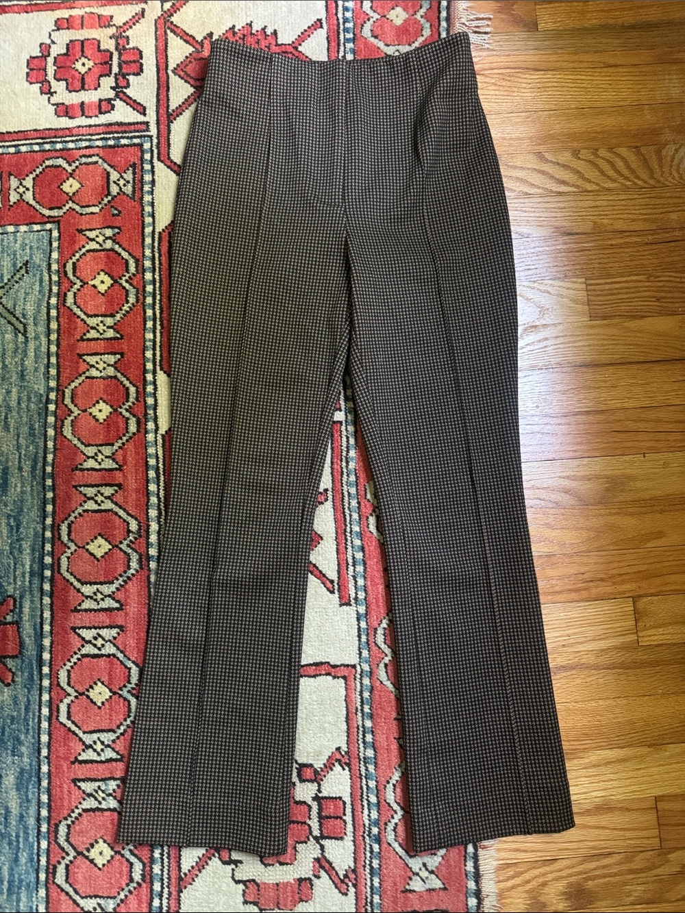 Veronica Beard Stretch Brown Houndstooth Straight-Leg Dress Pants 2